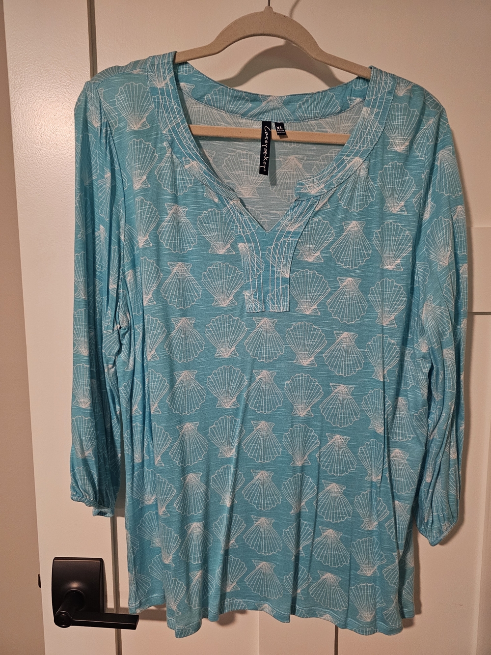 Karen Scott Blue Shell-Print V-Neck Women's Top